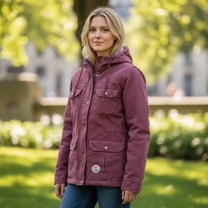 Berne Workwear Womens Plum Washed Barn Hooded Coat Jacket Sz M Flannel Lined NWT